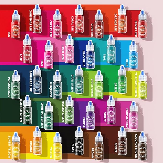 Food Coloring - 33 Food Grade Vibrant Colors Food Coloring Liquid Set, Food Dye Color for Baking, Icing, Cookie, Cake Decorating, Easter Egg, DIY Making Supplies Kit (0.25 Fl Oz (Pack of 33))