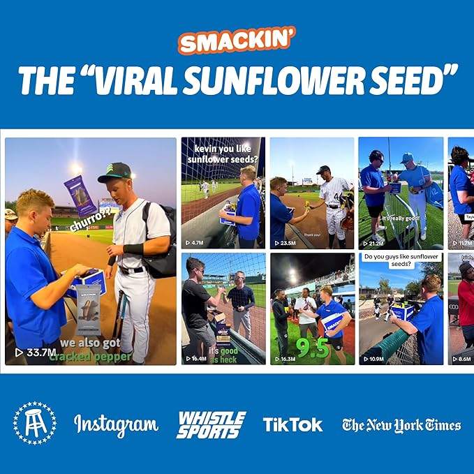SMACKIN' Sunflower Seeds, Roasted Jumbo Small-Batch, American Made - 8 Flavor Variety. 1.5oz bags (36 Pack)