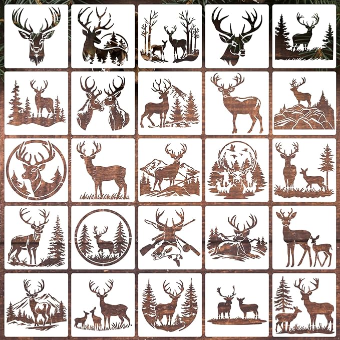 Deer Stencils for Painting 6" Animal Stencils for Wood Burning Reusable Stencil Draw Templates for Wood Wall Fabrics DIY Crafts