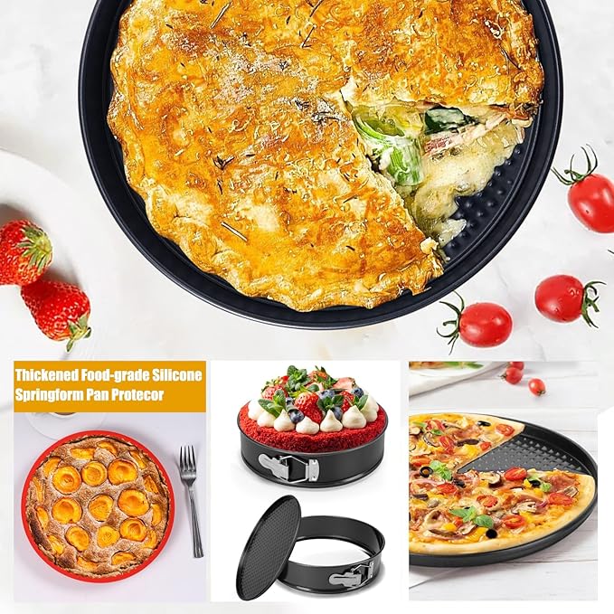 Springform Pan Set of 4 Round Cake Baking Pans with Removable Bottom Leakproof Cheesecake Springform Pan Protector 10 Inch Bakeware for Cake, Cheesecakes, Pizza (4/7/8.6 In)