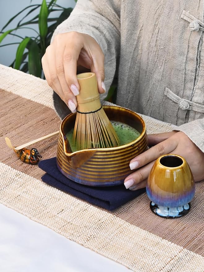 Artcome Matcha Tea Set – Japanese Ceremonial Matcha Kit with Pouring Bowl, Bamboo Whisk, Scoop, Sifter & Holder – Traditional Tea Ceremony Tools for Home or Gift