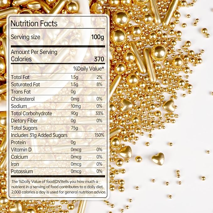 Gold Pearl Heart Sprinkles, Pearls Sprinkles For Cake Decorating, 150g/5.29oz Mix Size Sugar, Donuts, Cakes, Wedding Party, Christmas Supplies, Foodgrade Decorating, Edible Pearls