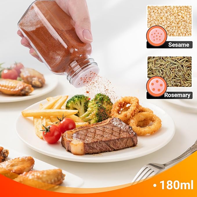 Segarty 6oz Spice Jar with with Wood Lids, 6 Pack 180ml Square Jars with Labels, Clear Empty Seasoning Containers Glass Cereal Containers Storage Set, Large Spice Bottles with 7 Stickers and 1 Brush