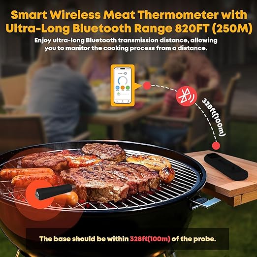 Wireless Meat Thermometer with Bluetooth & WiFi, Digital Meat Probe for Grilling, Smoking, and Oven Roasting, Dual Probe & Smart Alerts for Accurate Temperature Monitoring for BBQ & Smoker