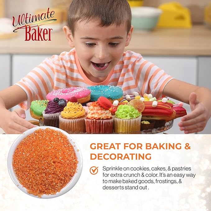 Ultimate Baker - Sanding Sugar, Orange - Vibrant, Naturally Colored Baking & Decorating Sugar, Perfect for Sprinkling on Cakes, Desserts & Ice Cream, Medium Crystal - 16oz