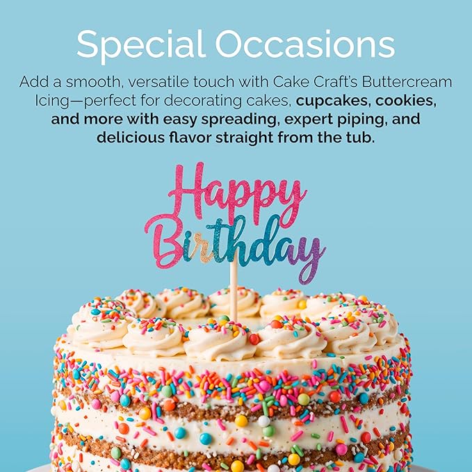 Cake Craft Buttercream Icing – 3.5 lb Tub | Ready-to-Use Frosting for Cakes, Cupcakes, Cookies & More | Super Smooth Texture | No Prep Required | Vanilla Flavor