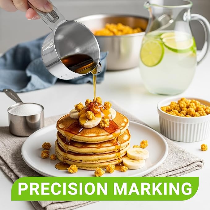 2 Pcs 3/4 Cup Measuring Cup, 180ml (6oz) Stainless Steel Scoop for Cooking, Baking, and Coffee, Dishwasher Safe, Dual Metric and US Measurement