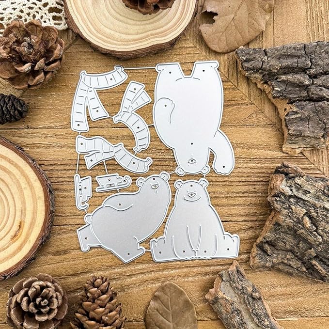 Lapoo Festivals Metal Cutting Die for Scrapbooking - Christmas Cut Stencils for DIY Scrapbook Photo Album Decorative Paper Card, Card Making Supplies, Embossing (Three Polar Bears 4.9 x 4 in)