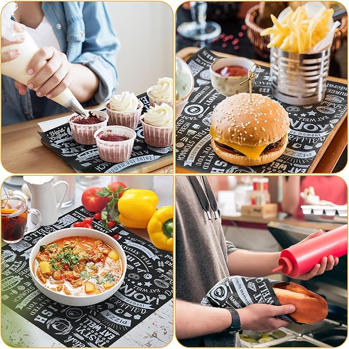 200 Pcs Deli Wax Paper Sheets 15 x 15 Inch Large Newsprint Sandwich Paper Wraps Greaseproof Food Basket Liners Newspaper Wrapping Square for Halloween Christmas Burger Bread BBQ Picnic (Black White)