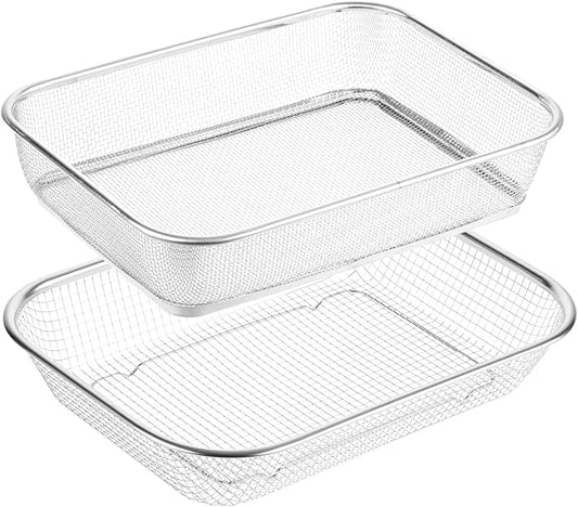 2PCS Soil Sifter for Gardening, Large Stainless Steel Rock Sifter, Square Garden Compost Sieve, Dirt Sand Sifter, Captures Dirt Rocks Sawdust for Garden Use (0.12'' 0.24'' Aperture)