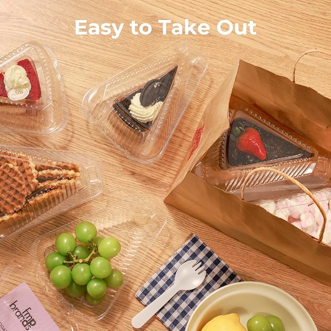 Fit Meal Prep 300 Pack Cake Slice Plastic Containers with Lids - Single 5” Clear Medium Dome Hinged Lid Cheesecake Container, Pie, Food Box, Take Out Togo Packaging for Home, Bakery and Cafe Business