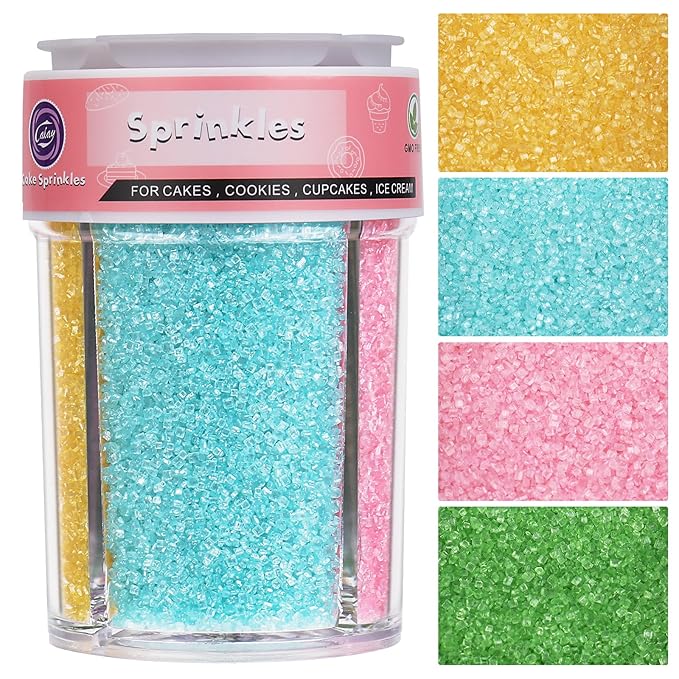 Sanding Sugar Pastel Sprinkles for Cake Decorating, 4 Colors Sparkling Green Yellow Pink Blue Decorating Coarse Sugar Crystals Sprinkles for Cake Cupcakes Cookie Ice Cream Baking Topping