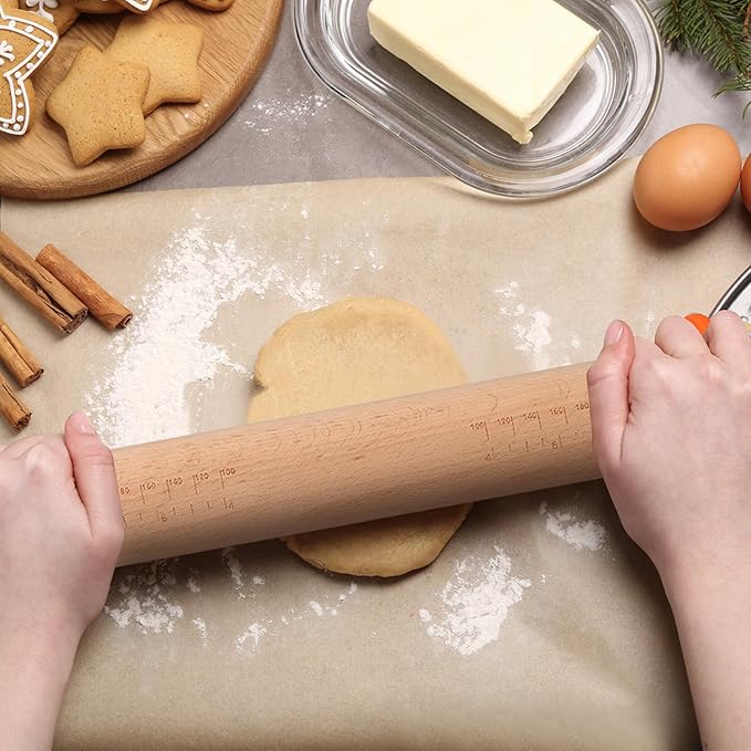 Adjustable Rolling Pin with Thickness Rings - 14 INCH Wood Dough Roller for Perfect Baking, Fondant & Cookies Ideal Rolling Pin for Dough & Cookie Decorating Supplies