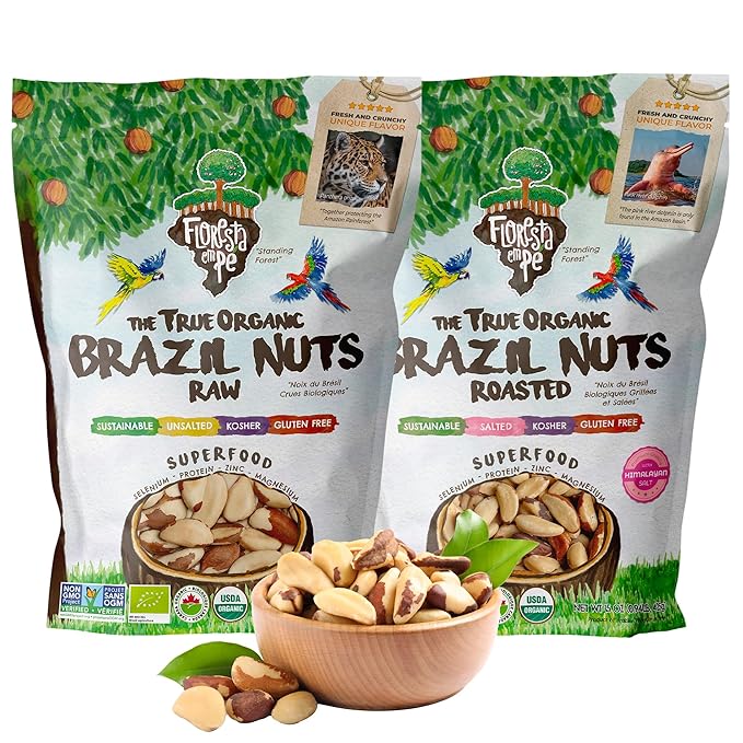 Raw Organic Brazil Nuts (15oz) + Roasted Organic Brazil Nuts Salted with Himalayan Salt (15oz) - (Bundle of 2)