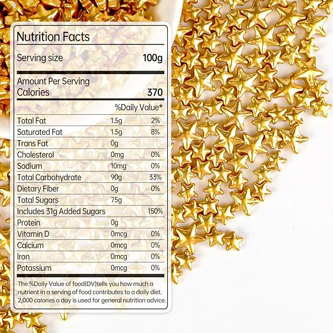 Christmas Gold Star Sprinkles for Cake Decorating, Edible Star Sugar Candy, Mix Size, Baking For Cupcakes, Decorating, Cookies, Donuts, Wedding Party, Holiday, 150g/5.29oz