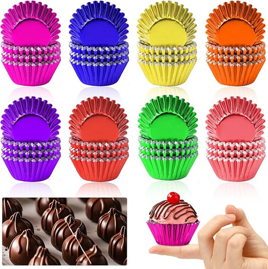 AUGSUN 400pcs Mini Foil Cupcake Liners Colorful Cupcake Baking Cups Metallic Mini Muffin Cupcake Wrappers for Christmas Holiday Party Cake Candy Chocolate Decorations Supplies
