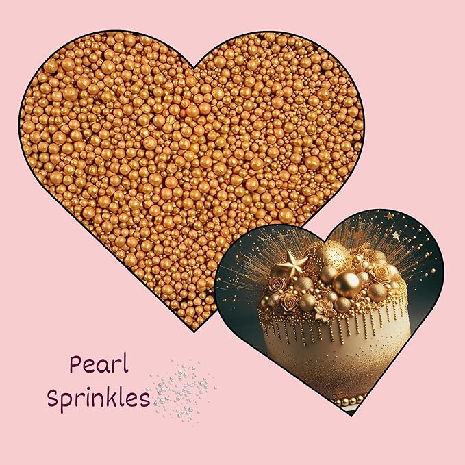 Confect Gold Edible Cake Sprinkles – Confect Love Metallic Disco Balls for Cake & Cupcake Decorating – Shiny Gold Sugar Pearls for Baking, Desserts, Cookies | Vegan, Gluten-Free, Nut-Free, Soy-Free, Dairy-Free, Palm Oil-Free– 4.2 Oz