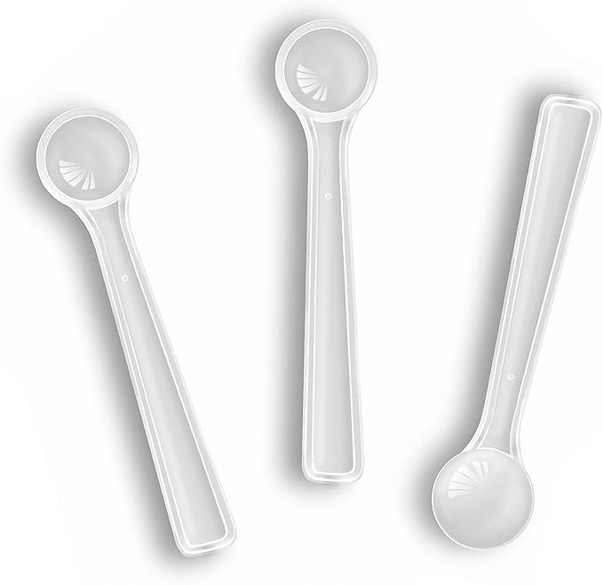 250mg Plastic Measuring Spoons (0.5ml) – Pack of 10 Mini Spoons for Baby Formula, Coffee, Protein Poweder, Baking – Approx. 1/2 Teaspoon Scoop (tsp)
