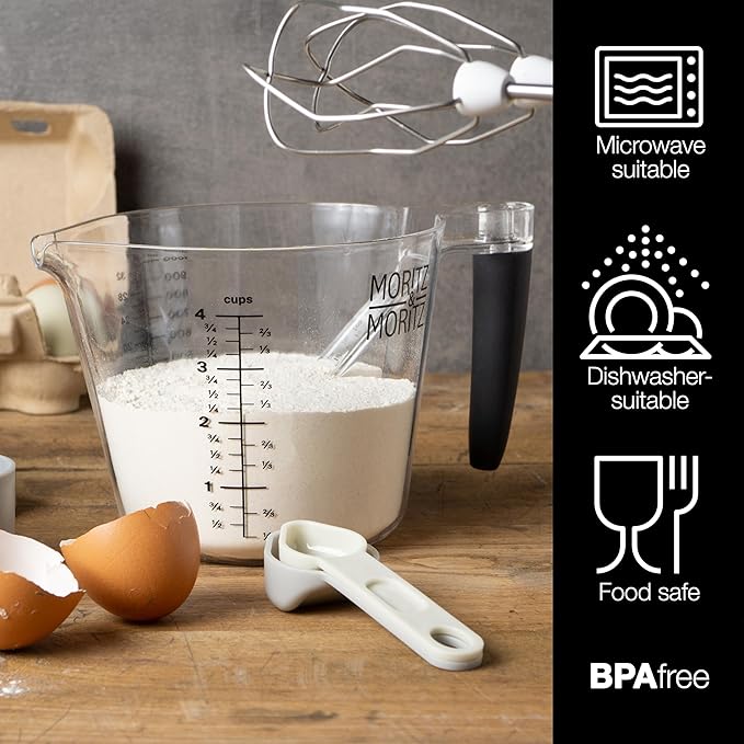 Dishwasher Safe Measuring Cup & Spoon Set - 1L Capacity for Cooking & Baking with Kids - Durable, Easy-Pour Design, Perfect for Precise Measurements in Kitchen