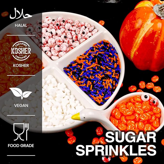 Halloween Sprinkles for Cake Decorating, Edible Candy Eyeballs, Pumpkin Sugar Sprinkles Mix, 160g/5.64oz, Perfect for Cake Decoration, Cupcake Decorations Cookies Toppings