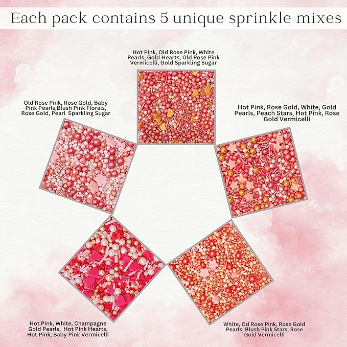 Confect Pink, White & Gold Heart & Flower Sprinkles Mix – Edible Sprinkles for Baking, Cake & Cupcake Decorations – Valentine’s Day Sprinkles – Festive Edible Baking Toppers | Vegan, Gluten-Free, Nut-Free, Soy-Free, Dairy-Free, Palm Oil-Free- 5 Oz