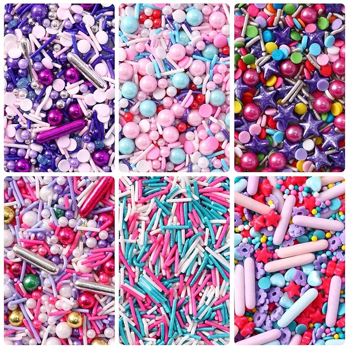 Sprinkles For Cake Decorating, Cupcake, Cookies, Ice Cream Topper, 6 Packs Purple Sprinkles, Pink of Assorted Sprinkles for Cake Baking, Perfect For Birthdays, Wedding