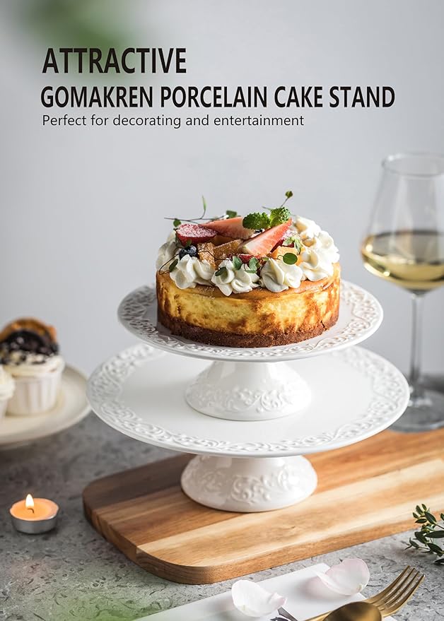 White Cake Stand for Small Cakes Under 8 Inch, Porcelain Cake Stand Plate for Party, Christmas Mini Dessert Stand for Baby Shower, Birthday, Home Decorating Stand
