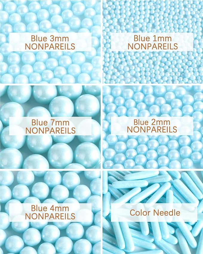 Easter Sprinkles for Baking Edible Sugar Confetti, Nonpareils & Sugar Pearls - Easter Cake Decorations, Cookies, Cupcakes, Dessert Toppings (Spring Pastel Colors) Blue