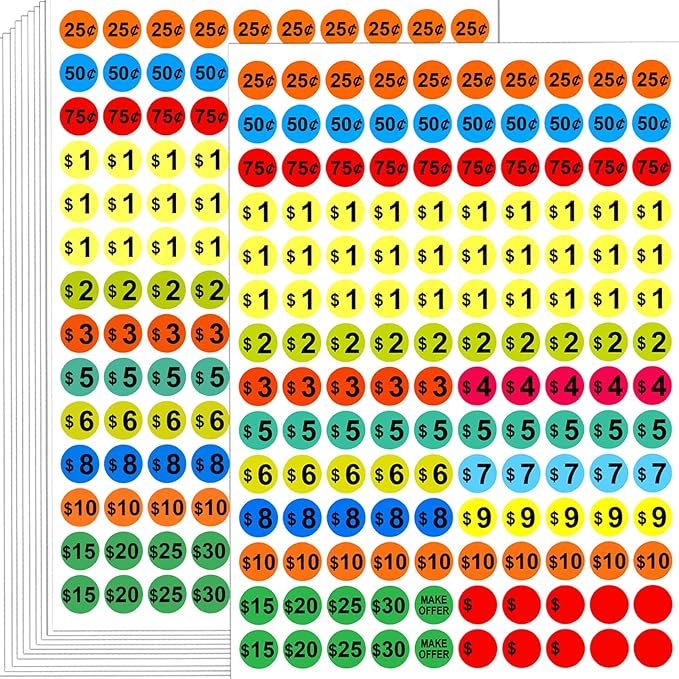 Removable Garage Sale Price Stickers, 2800 PCS 3/4 Inch Price Stickers for Yard Sales, Flea Markets, County Fairs & Retail Use, Pricemarker Labels, Colours Round Price Tags