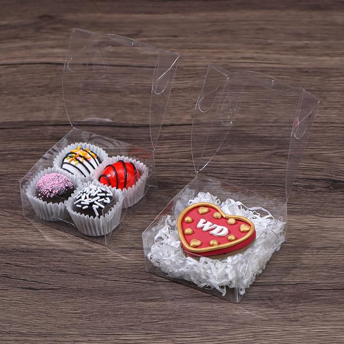 100PCS 3"X3"X1" Clear Mini Donut Boxes & Cookie Boxes - Multi-Purpose for Soap, Chocolate Truffle, Macaron, Chocolate covered Cherries & Mini Bakery & Brownie