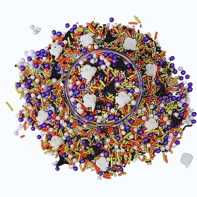 Confect Mix White, Lime Green & Midnight Blue Pearl Sprinkles | Mix Lime Green & Orange Jimmies | Boo-tiful Spell Sprinkles | Halloween Sprinkles - 2 Oz