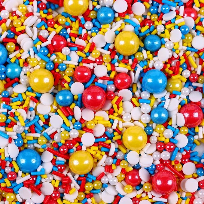 Red Blue and Yellow Sprinkles for Cake Decorating, 3.52oz Funfetti Edible Pearl Sprinkles for Cupcake Baking Ice Cream Cookie, Party Cake Decoration