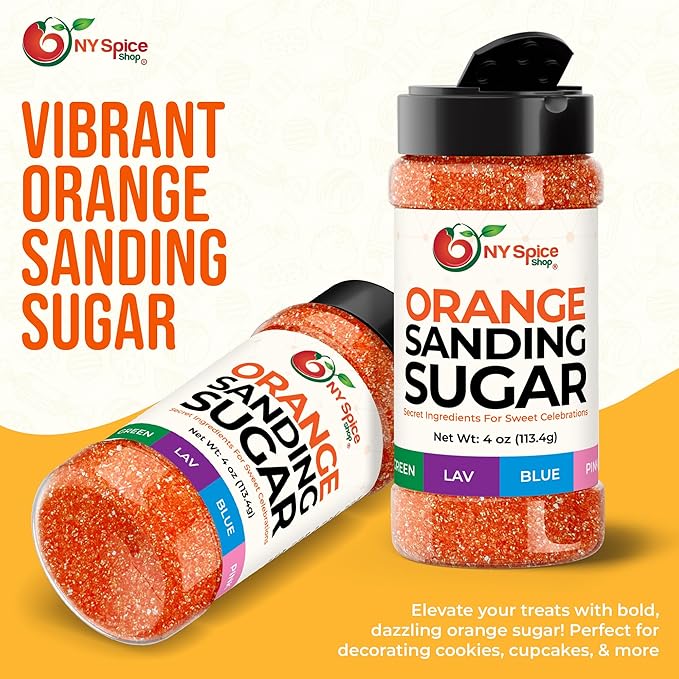 NY Spice Shop Orange Sanding Sugar - 4 Ounce Sweet Edible Sprinkles for Party Decoration, Cakes, Cupcakes, Cookies Toppings & Dessert Dishes - Colorful Sugar Sprinkles for Party Favors & Baking Treats