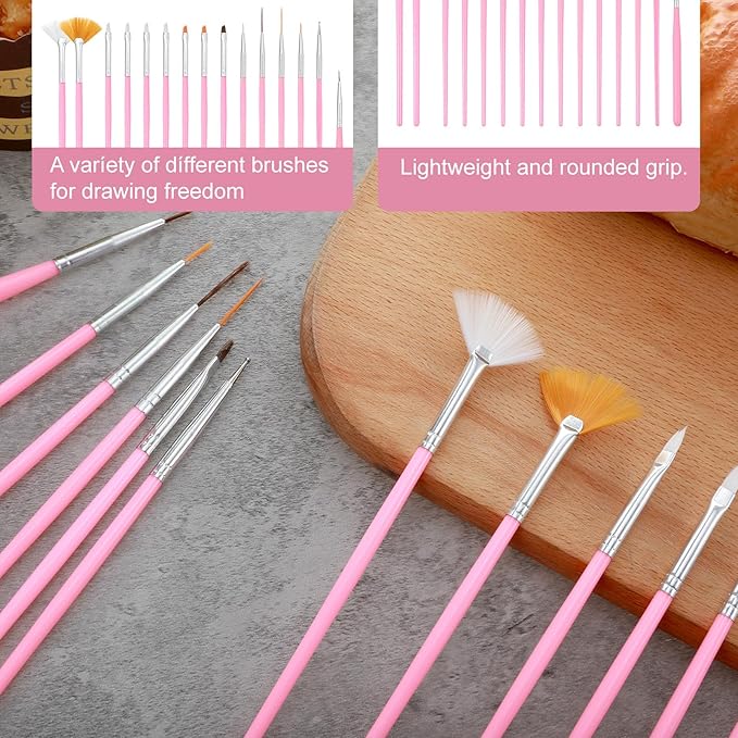 30PCS Pink Cake Decorating Painting Brushes,Cake Paint Brushes Paint Brush Function Fondant Cookie DIY Tool Set Lcing Pastry Tool for Baking Supplies
