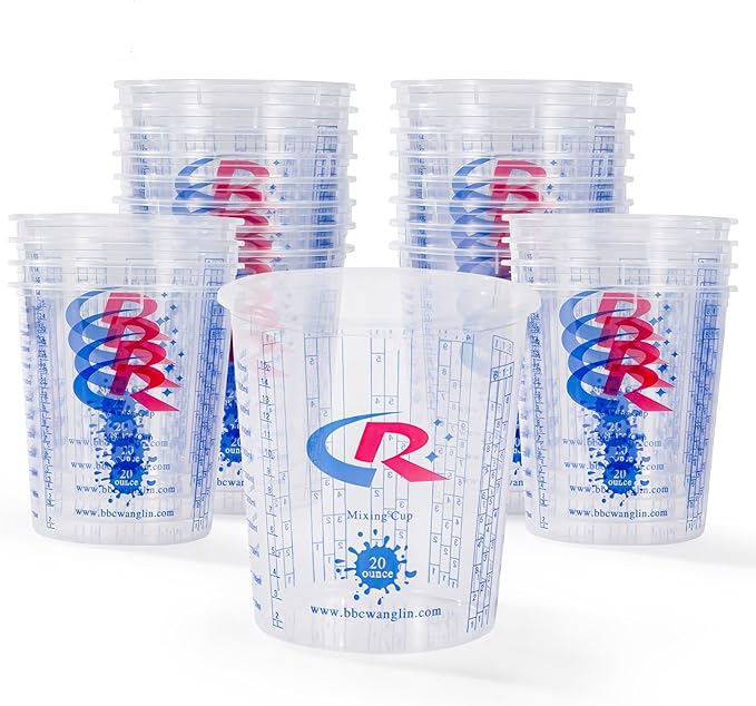 Paint Mixing Cup 20 Ounce, Accurate Measurements in Ratios and OZ. and ML, 36PCS Plastic Graduated Measuring Cups with 12PCS Lids for Paint, Resin, Epoxy, Acrylic, Pigments, Art
