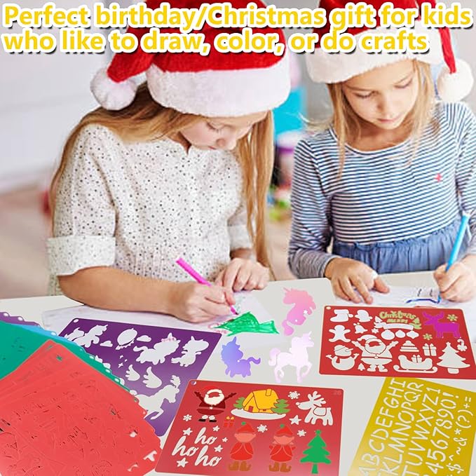 Stencils for Kids,35 PCS Drawing Stencils Templates Kids Reusable Plastic Stencils with Variety of Themes/Shapes,Girls Boys Christmas Birthday Gift