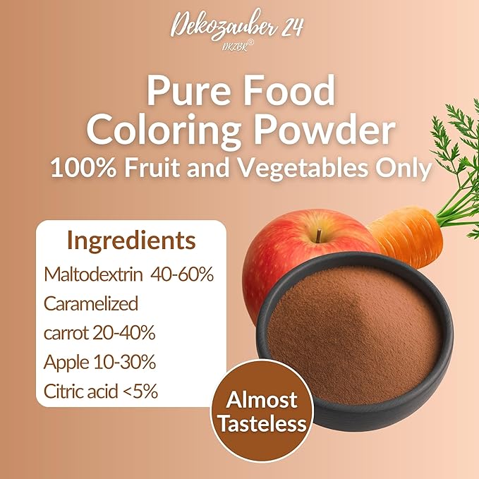 Dekozauber24 Natural brown food coloring, 0.35oz edible powder, dye free, vegan, plant based and gluten free color for baking
