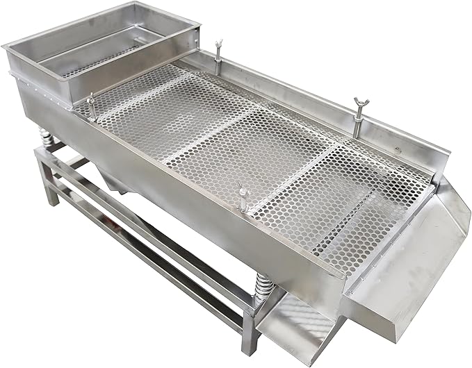 TECHTONGDA Straight Vibrating Sieve Screen Shaker Electric Linear Sifter Machine Stainless Steel One Layer Two Motor 10mm Screen Size 15.7×37.4inch 110V
