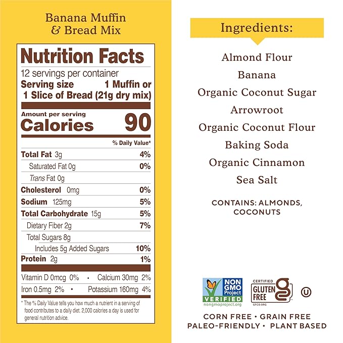 Simple Mills Almond Flour Baking Mix, Banana Muffin & Bread Mix - Gluten Free, Plant Based, Paleo Friendly, 9 Ounce (Pack of 2)