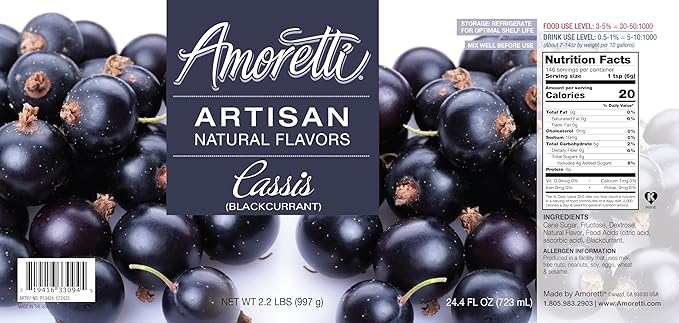 Amoretti - Natural Cassis (Blackcurrant) Artisan Flavor Paste, 8 oz, Perfect For Ice Cream, Beverages, Cakes, and more, Preservative Free, Vegan, Gluten Free, No Artificial Sweeteners, Concentrated