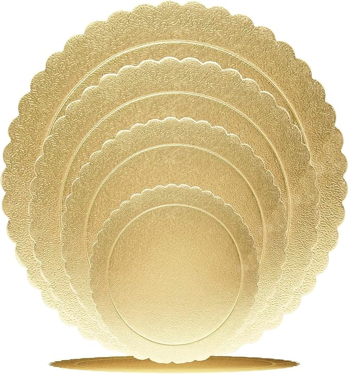 4 Pack Cake Boards Golden Round Cake Circles 6, 8, 10, 12 Inch Cake Base Cardboard, 1 of Each Size Set for Baking Cake, Gold