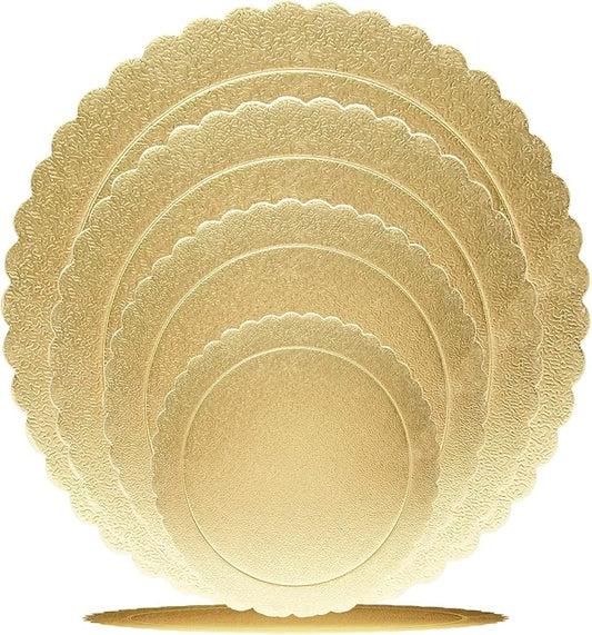 4 Pack Cake Boards Golden Round Cake Circles 6, 8, 10, 12 Inch Cake Base Cardboard, 1 of Each Size Set for Baking Cake, Gold