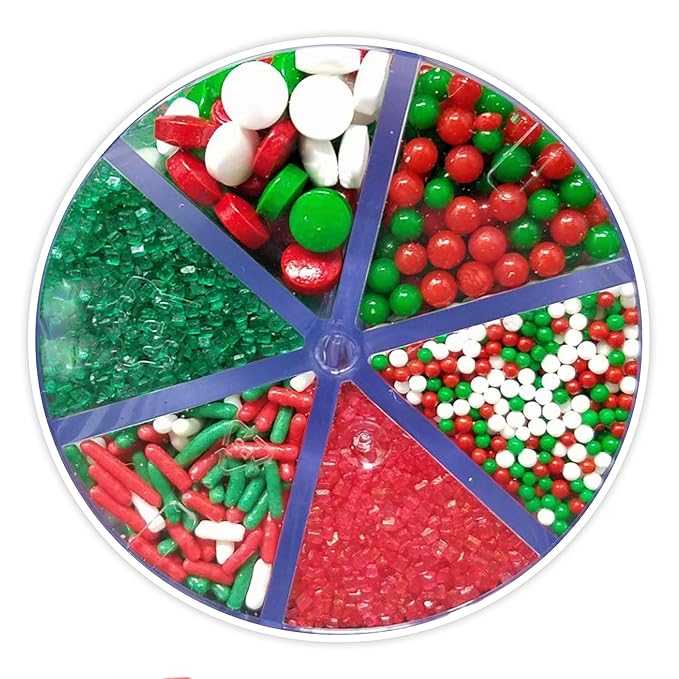Sprinkle Me This Sprinkle Mix - 6 Cell Sprinkle Assortment (7oz) - Assorted Sprinkle Jar featuring Red and Green Sanding Sugar, Red and Green Nonpareils, Jimmes, and Confetti sprinkles