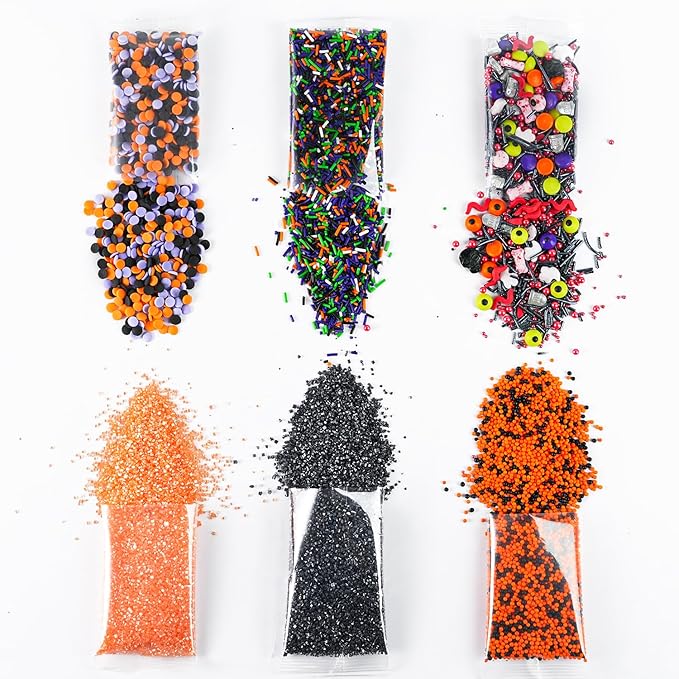 Halloween Sprinkles Mix - 6.35 oz 6 Variety Packs | Candy Eyeballs, Skull, Ghost, Tombstone, Black Orange Purple Green Nonpareils, Jimmies, Confetti & Sanding Sugar for Cake Decorating Cookies Cupcake Spooky Party