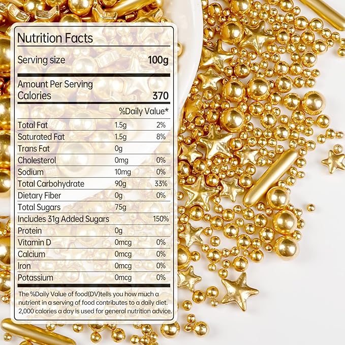 Christmas Gold Pearl Star Rods Sprinkles, Edible Gold Pearls Sprinkles for Cake Decorating, 150g/5.29oz, Cake Decoration, Cake Toppers, Wedding Party, Christmas Baking Supplies