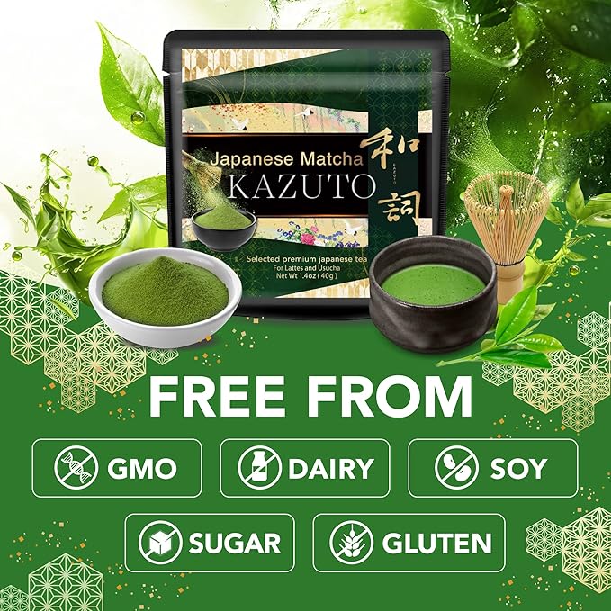 Kazuto Matcha powder Ceremonial grade Organic Green Tea Powder - Teahouse Edition - Premium First Harvest Ceremonial Grade - Authentic Japanese First Harvest Ceremonial Grade Matcha Green Tea Powder from Shizuoka