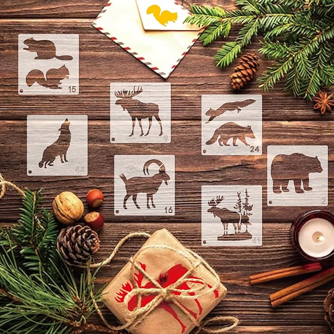 45pcs Forest Animals Stencils for Painting on Wood Wilderness Tree Stencils Paint Wildlife Burning Patterns Bears Deers Template on Art Craft Canvas Wall Fabric Rock (45 Wildlife)