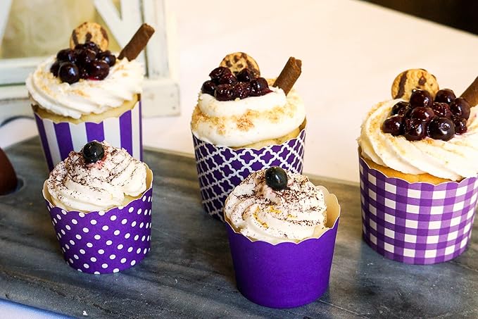 Paper Baking Cups (Polka Dots), Greaseproof Disposable Cupcake Liners (Purple, Large Cups (50-Pack))