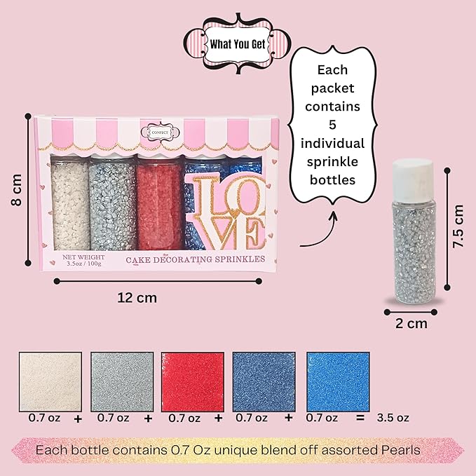 Confect Edible Cake Sprinkles | Patriotic Mix Red, White, Blue & Silver Sprinkles | Independence Day Sprinkles | Vegan, Gluten-Free, Soy-Free, Dairy-Free, Palm Oil-Free- 5 Oz
