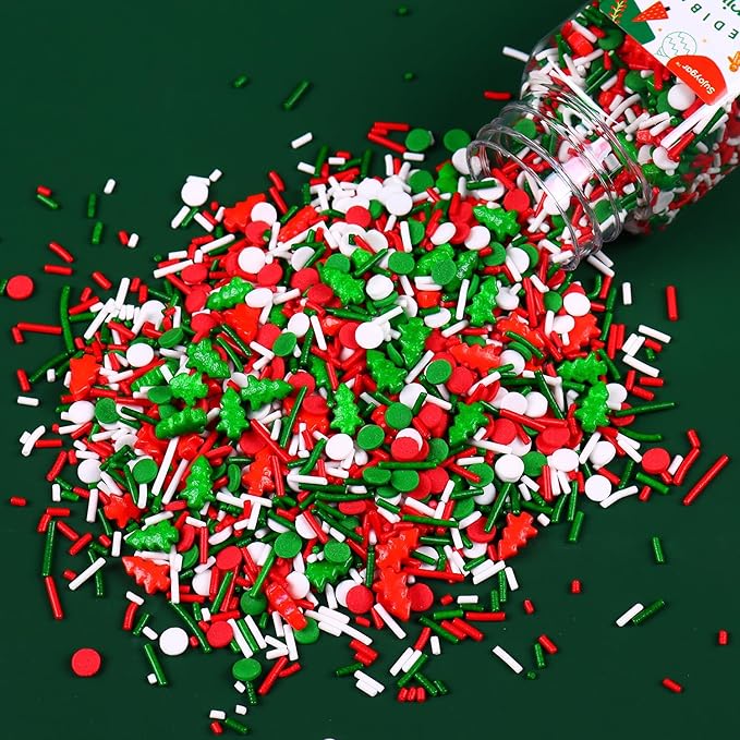 Christmas Sprinkles for Cake Decorating, 3.52oz Edible Red Green Sprinkles for Cupcake Toppers Baking Cookie Ice Cream Dount Chocolate Christmas Party